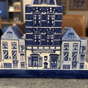 Blue and White Ceramic Building Art Piece